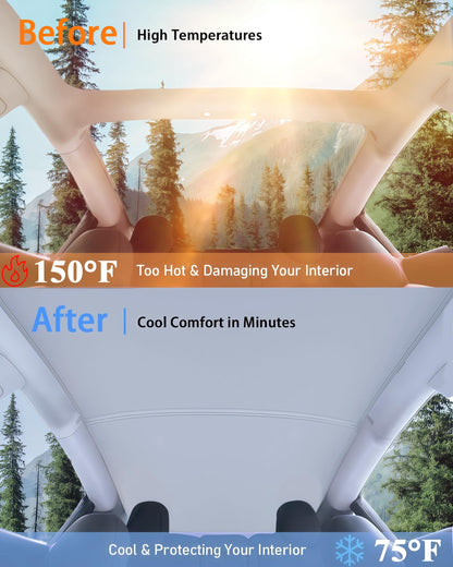 2025 Upgraded Tesla Model 3 Highland Sunshade Roof, UPF200+ Roof Sunshade with Storage Bag, No-Sag&No-Gaps Heat Insulation Foldable Top Windows Sun Shade, Tesla Accessories for Highland 2024-2025,Gray