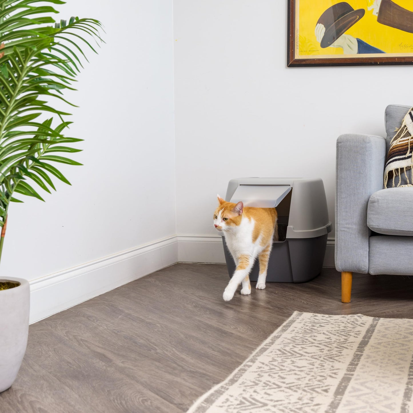 IRIS USA Cat Litter Box with Front Door Flap and Scoop, Covered Kitty Box with Handle and Buckles for Portability and Privacy, Dark Gray