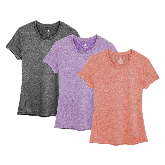 icyzone Workout Running Tshirts for Women - Fitness Athletic Yoga Tops Exercise Gym Shirts (Pack of 3) (XXL, Charcoal/Lavender/Peach)