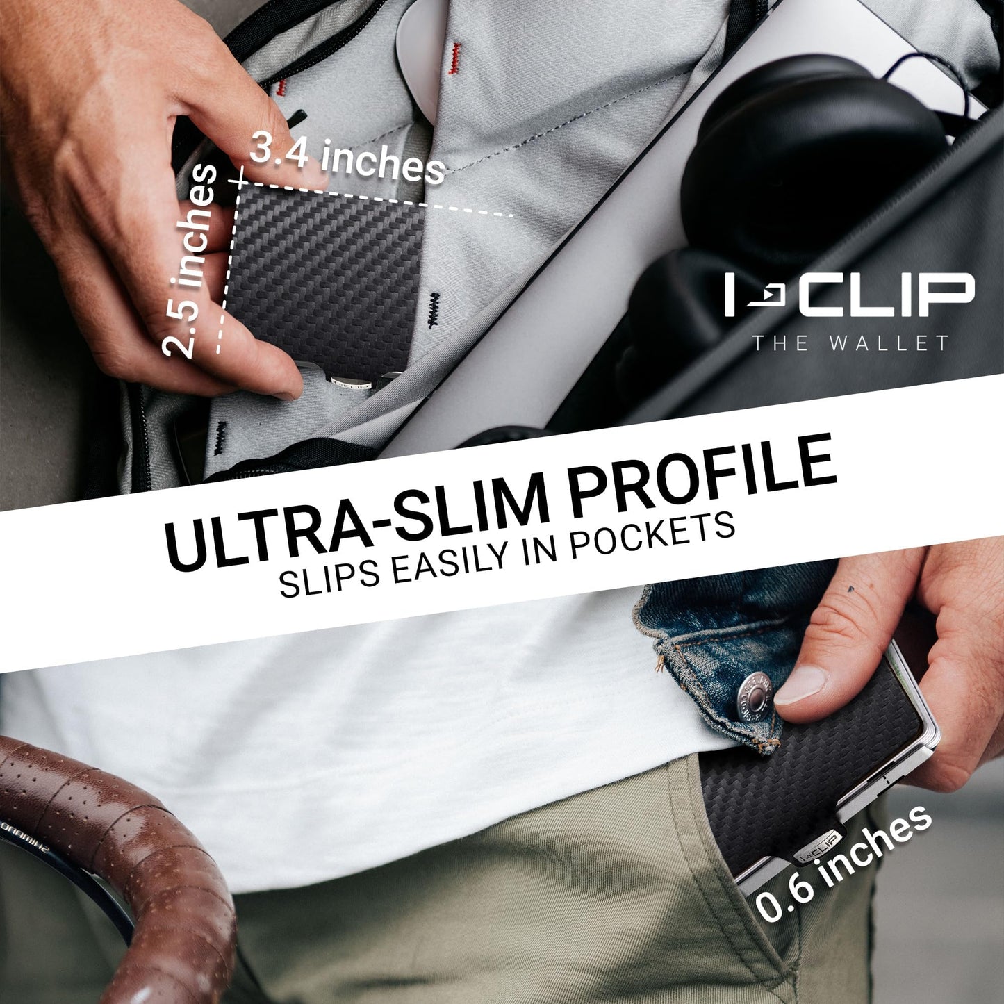 I-CLIP, Premium Men's Leather Wallet, Versatile Changeable Money clip, Secure Card Holder, Compact Men's Wallet Minimalist, Sleek Slim Design, Perfect Money Clip Wallet for Men - Gunmetal Black Carbon