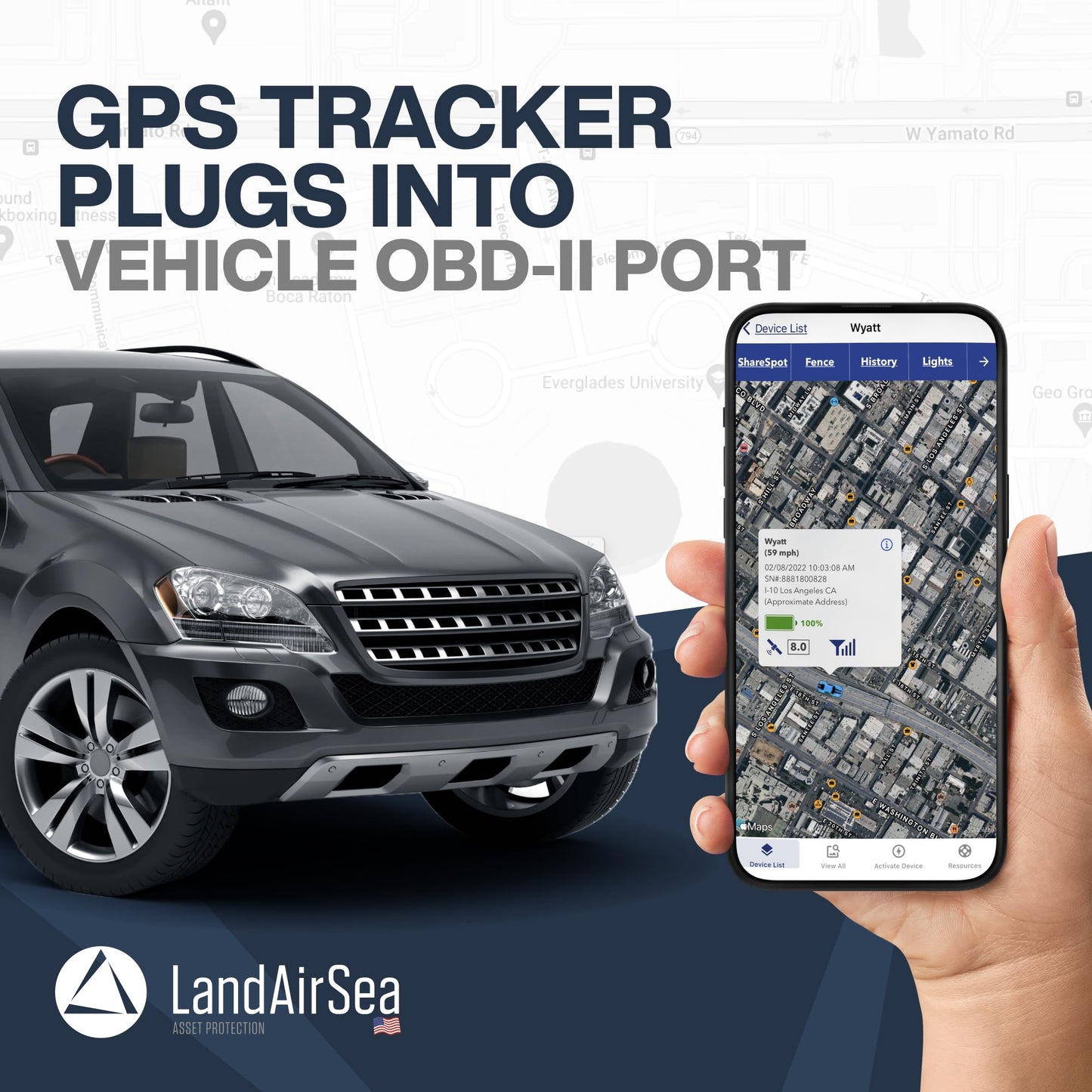 LandAirSea Sync GPS Tracker - 8.95 per month. Full Global Coverage. 4G LTE Real-Time Tracking for Vehicle, Asset, Fleet, and Elderly.