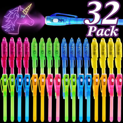 iGeeKid 32 Pack 2 Style Invisible Ink Pen with UV Black Light Party Favor for Kids 8 12 Secret Spy Pens Magic Disappearing Ink Markers Clasroom Prize Birthday Gifts Halloween Goodie Bags Stuffers