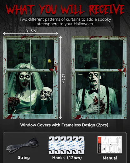 YUSPENYE 2 Pack of Halloween Newlyweds Ghost Window Door Cover, Halloween Decoration, Party Decors