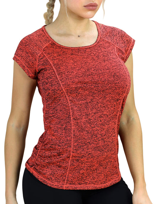 icyzone Workout Running Shirts for Women - Fitness Gym Yoga Exercise Short Sleeve T Shirts Open Back Tops (XL, Burnt Ochre)