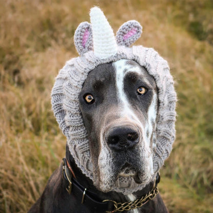 Zoo Snoods Rhino Costume - Knit Dog Snood Ear Wrap for Pets, Warm Neck Cover for Halloween and Winter (Medium)