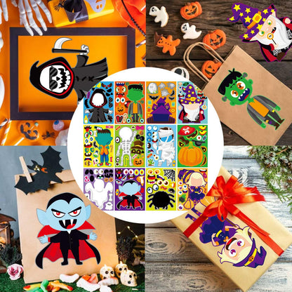 48 PCS Halloween Make-a-face Stickers Halloween Characters Stickers for Kids Make Your Own Mix and Match Sticker DIY Crafts Decorating Toy Sticker Trick or Treat Party Game Activities