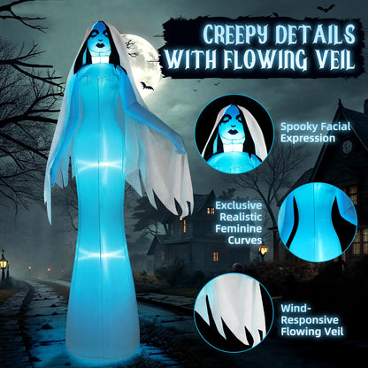 zukakii 12FT Giant Halloween Inflatables Ghost Bride, Halloween Decorations Outdoor Blow Up Yard Decorations Built-in Whole-Body Blue Glowing LED Lights Huge Halloween Blowups for Outdoor Holiday