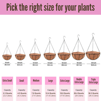 LaLaGreen Hanging Planters with Coco Liners (12 Inch, 3 Pack) Hanging Baskets for Plant Outdoor, Hanging Plant Pot Flower Metal Wire Round Holder Hanger Hook Chain Deck Porch Garden Balcony Boho Decor