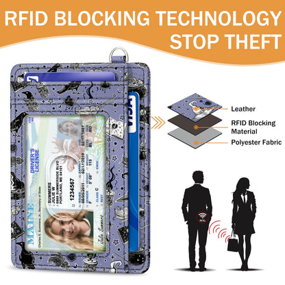 Yonlevres Credit Card Holder Slim Wallet, Magic Goth RFID Wallet Women Front Pocket Small Card Holder Travel Cute Funny Thin Card Case ID Window PU Leather RFID Blocking Card Organizer Gifts Girls