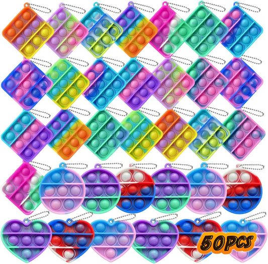 12 pcs Random Color Mini Squeeze Pop Bubble Fidget Sensory Toys, Mini Keychain Wrap Small Relieve Anxiety Stress Toy, Pop Bulk Silicone Classroom Prize for Kids Adult Party Gift