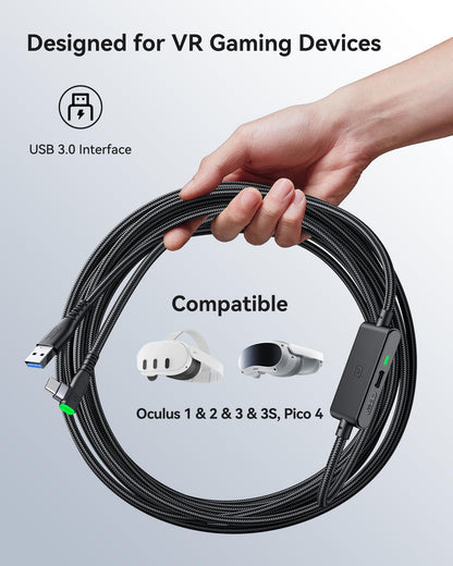 INIU Link Cable with Charging [16ft] for Meta Quest 3s Oculus Quest 3 Quest 2/Pro, Pico 4, PC VR, Steam VR, USB 3.0 High Speed Data Cable, USB C Charger Cord for VR Headset Accessories