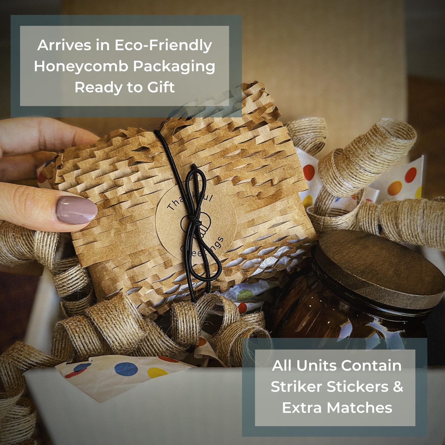 2" Classic White Tip Safety Matches | 100+ Bulk Artisan Matchsticks with Bumble Striker Stickers by Thankful Greetings| Decorative Candle Accessories | Unique & Fun for Your Home Decor, Gift, & Events