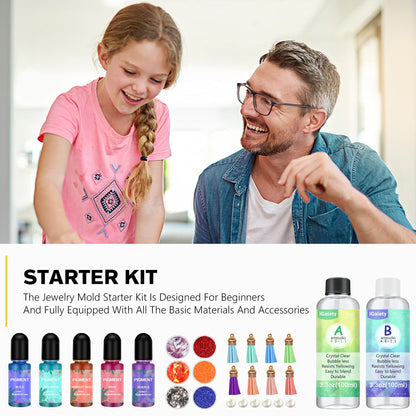 IGaiety Resin Jewelry Making Kit 240 Pcs Silicone Epoxy Resin Mold Keychain Starter Kit Bundle with Epoxy Molds and Pigments Tools for Beginners Adults Jewelry Earring Making