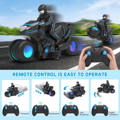 iappadore RC Motorcycle, Remote Control Motorcycle with RGB Wheels Lights - 360-degree Rotations, Drifts, High-Speed, RC Car Dirt Bike Toy for Boys 4-7 8-12 Years Kids
