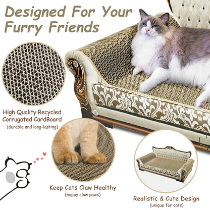 INRLKIT Luxury Cardboard Cat Scratcher Sofa Bed, Couch Shaped Scratching Board, Scratch Lounge with Catnip, Scratcher for Indoor Cats Large Grey