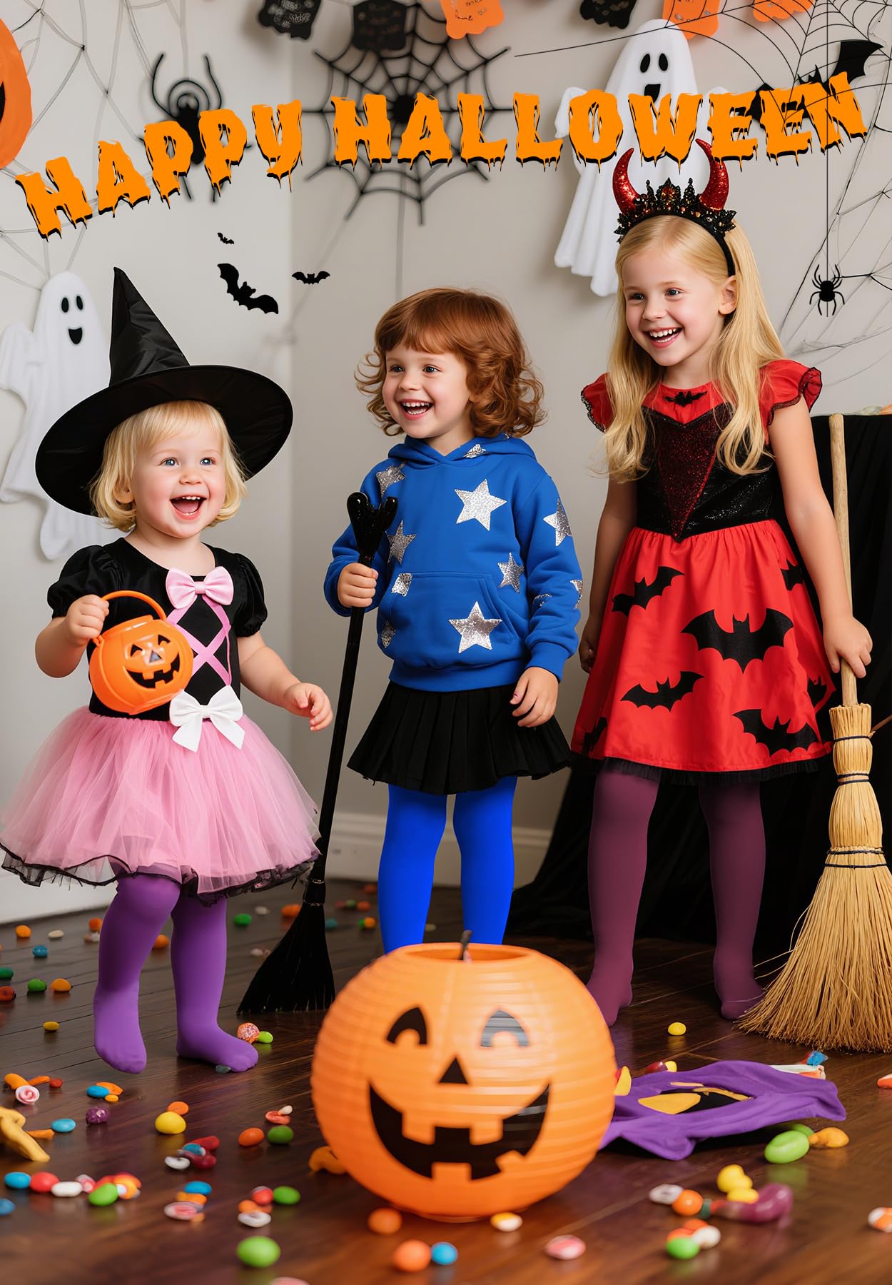 Zando Halloween Tights Orange Toddler Tight 18-24 Months - Ultra Soft Elastic Footed Girls Leggings for Halloween Dance Daily Party 1-2T