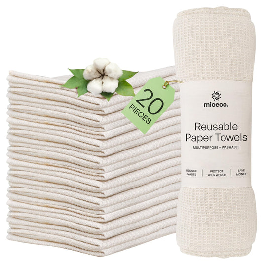 20 Pack Reusable Paper Towels Washable - Nature Friendly - Organic Cotton Alternative - Thick, Strong, Paperless Kitchen Dish Cloths - Reusable Napkins - Dish Towels - Cloth Napkin - Kitchen Towels