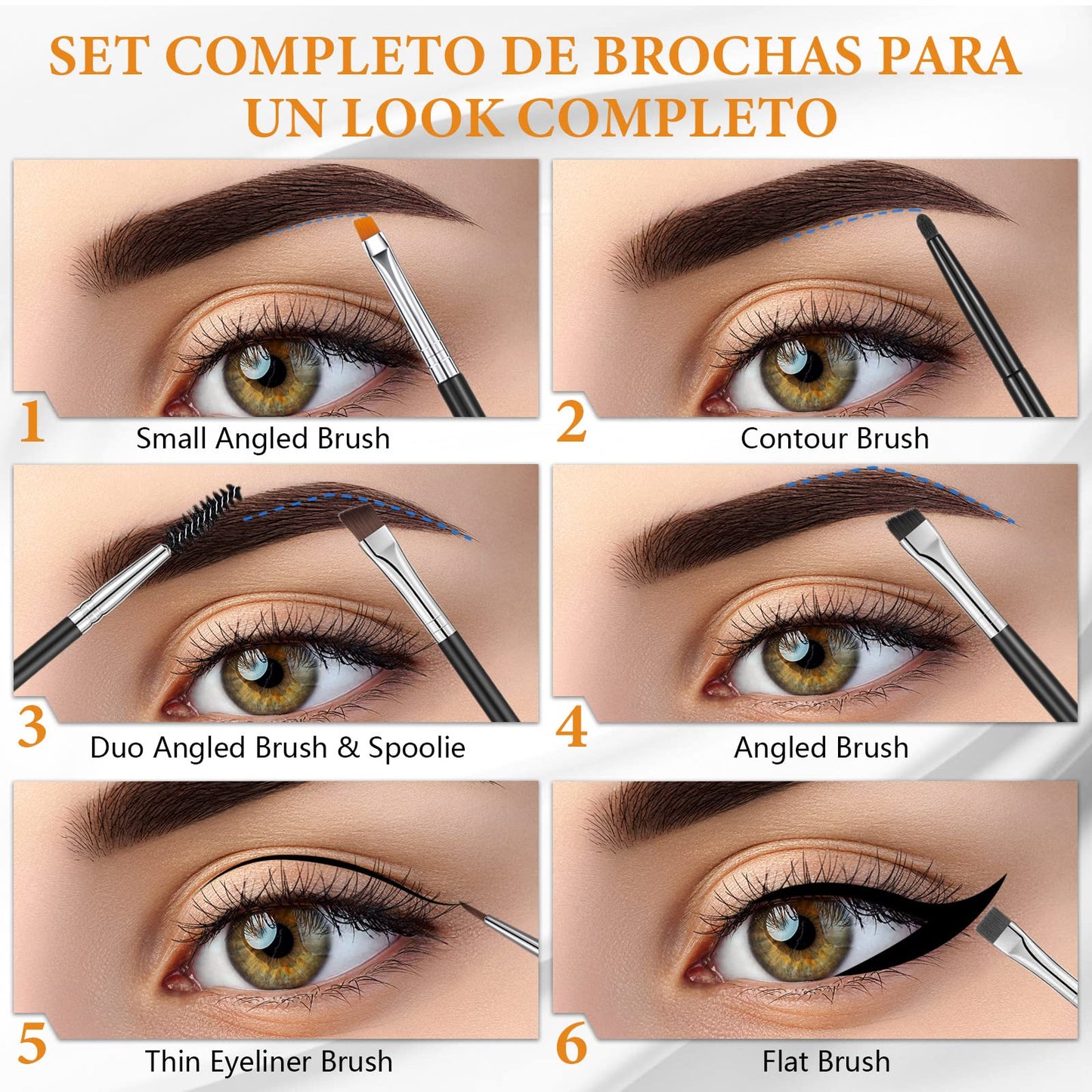 Zopeal 6 Pieces Eyebrow Brush Set Makeup Brush Set Flat Eyeliner Thin Angled Comb Firm Brow Eye Shadow Eyeliner Black Duo Spoolie for Eye Makeup