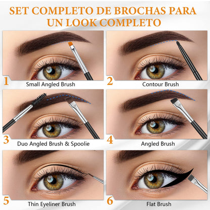 Zopeal 6 Pieces Eyebrow Brush Set Makeup Brush Set Flat Eyeliner Thin Angled Comb Firm Brow Eye Shadow Eyeliner Black Duo Spoolie for Eye Makeup