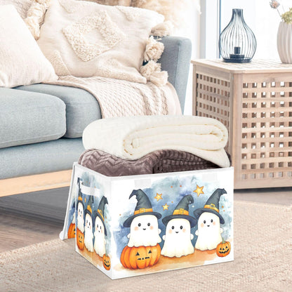 xigua Cute Cartoon Ghosts Storage Bins with Lids and Carrying Handle,Foldable Storage Boxes Organizer Containers Baskets Cube with Cover for Home Bedroom Closet Office