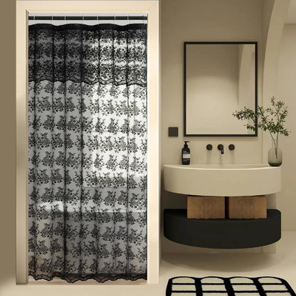 YJ YANJUN Goth Narrow Shower Curtain 36x72 with Attached Valance Victorian Black Floral Lace Small Shower Curtain Short Gothic Rv Camper Shower Curtain Halloween Spoopy Ghost Half Bathroom Décor