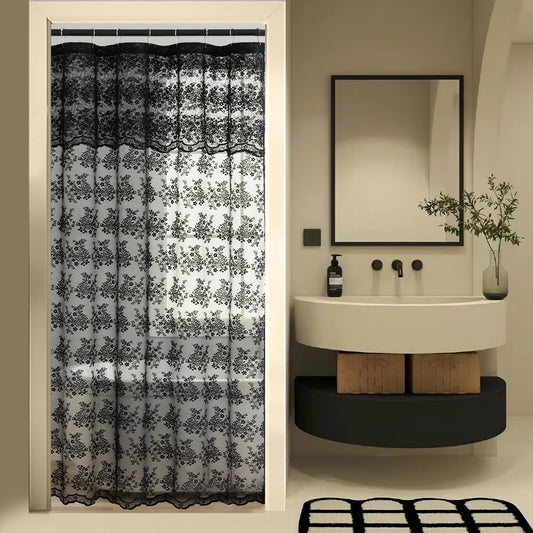 YJ YANJUN Goth Narrow Shower Curtain 36x72 with Attached Valance Victorian Black Floral Lace Small Shower Curtain Short Gothic Rv Camper Shower Curtain Halloween Spoopy Ghost Half Bathroom Décor