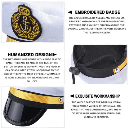 Yewong Pet Captain Sailors Costume Set Dog Cat Sea Captain Hat with Pet Anchor Triangle Bibs Scarf for Cat Puppy Navy Halloween Cosplay Costume Accessories Photo Props (White-B)