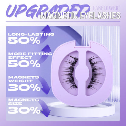 Lanflower Magnetic Eyelashes Reusable Natural Look Magnetic Lashes with Applicator Wispy False Eyelashes with Magnets No Eyeliner