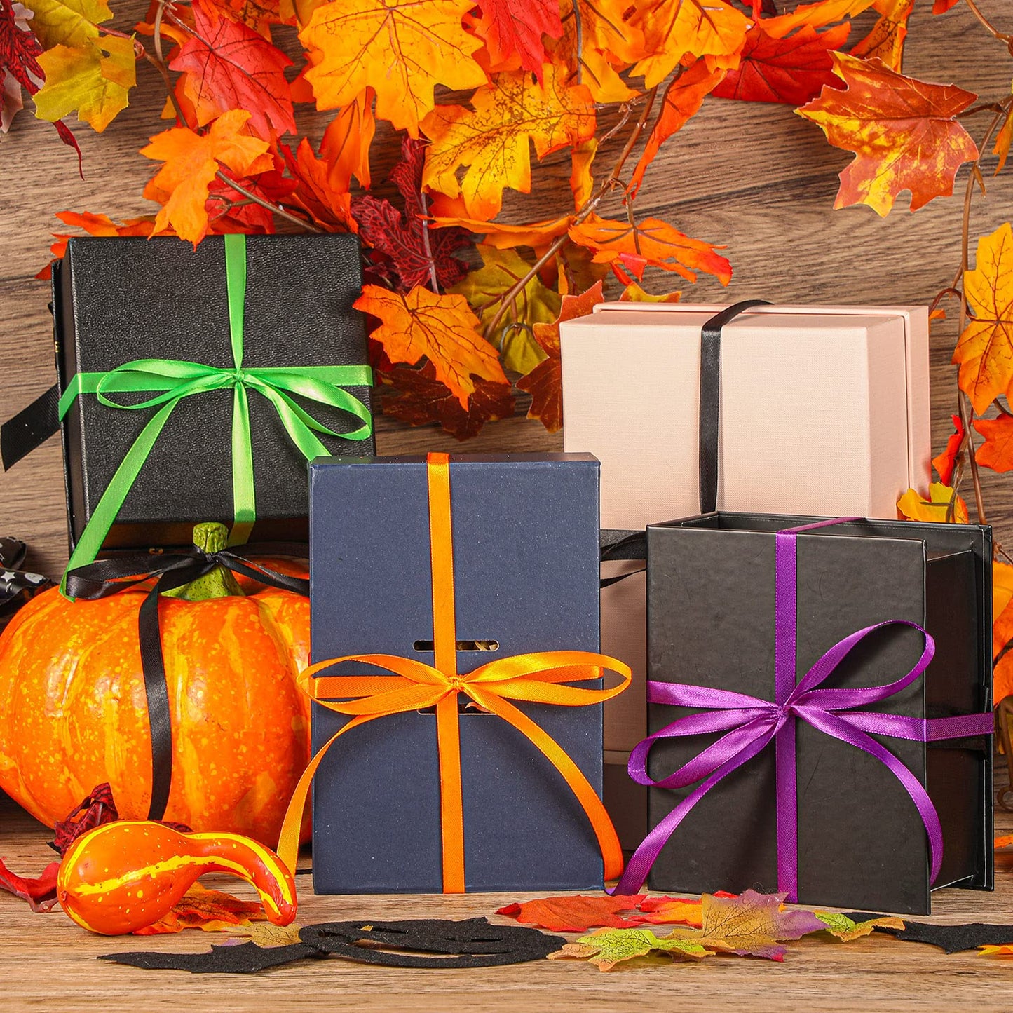 Xinnun 200Yard Halloween Satin Ribbon Wrapping 8 Roll Polyester 3/8 Inch Silk Ribbon for Christmas Halloween Party Decoration DIY Craft Supply(Orange, Black, Purple, Green)