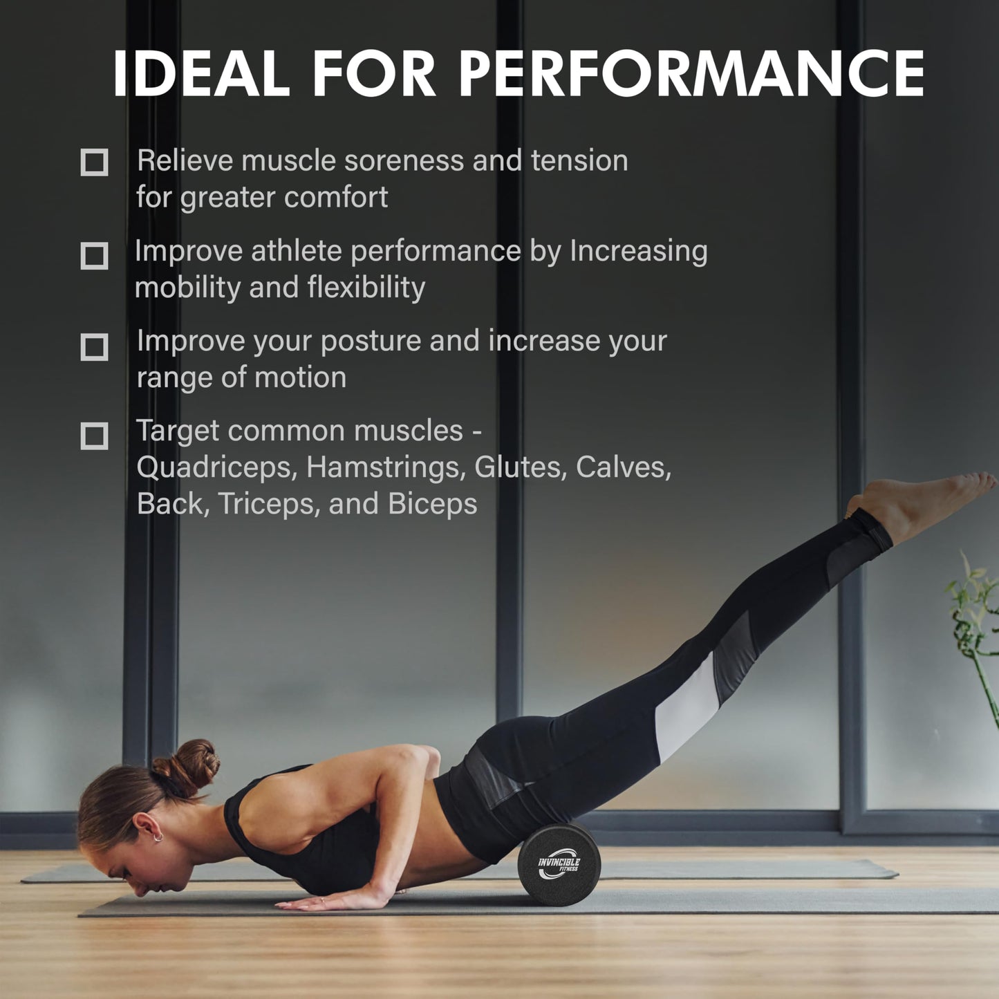 Invincible Fitness EPP Foam Roller for Deep Tissue Massage – Enhance Recovery, Relieve Pain, and Boost Mobility for a Stronger, Healthier You (Black)