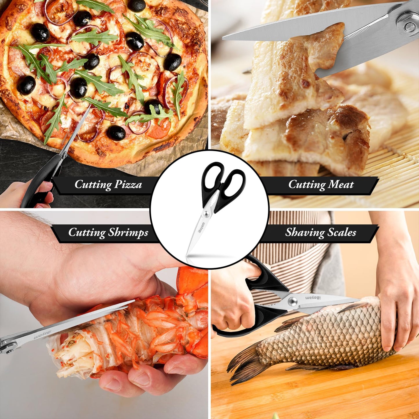 iBayam Stocking Stuffers for Men, White Elephant Gifts for Adults, Kitchen Scissors All Purpose Kitchen Shears 8.5" Cooking Scissors with Sheath, Black Kitchen Accessories, Kitchen Gadgets Utensils