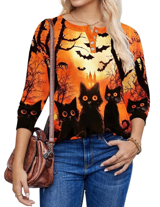 Zeagoo Womens Long Sleeve Shirts Fall Outfits Tops Spooky Season Tees for Halloween Celebrations