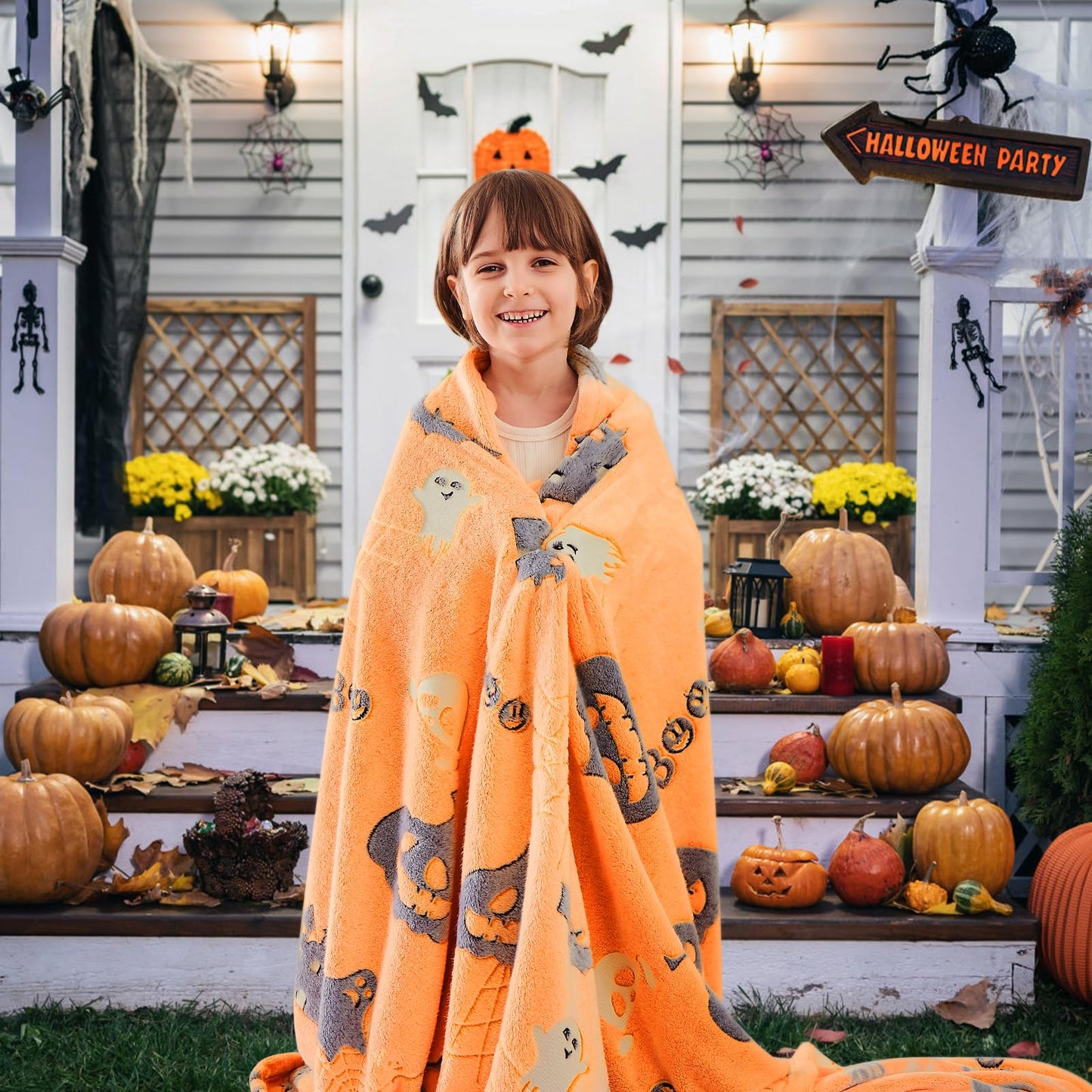 inhand Halloween Blanket Gifts Glow in The Dark Blanket and Toys for Kids Spider Webs Pumpkin Ghost Spooky Plush Soft Halloween Decorations Throw Blanket for Kids to Party Sofa Bed Living Room 50"X60"