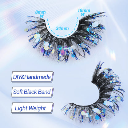 Zegaine Glitter Colored False Eyelashes Wispy 5 Pairs Dramatic Cat Eye Festival Lashes Pack 5 Styles