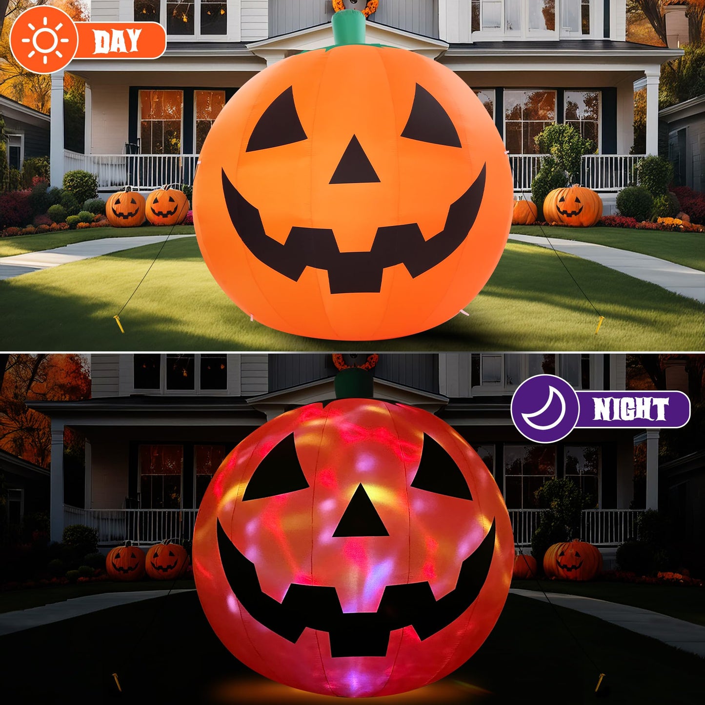 ZPISF 10 FT Halloween Inflatables Giant Pumpkin with Rotating LEDs Outdoor Decorations, Blow Up Pumpkin Halloween Yard Decorations for Front Lawn Garden Decor