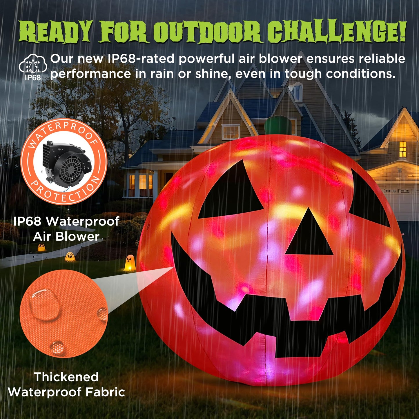ZPISF 10 FT Halloween Inflatables Giant Pumpkin with Rotating LEDs Outdoor Decorations, Blow Up Pumpkin Halloween Yard Decorations for Front Lawn Garden Decor