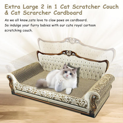 INRLKIT Luxury Cardboard Cat Scratcher Sofa Bed, Couch Shaped Scratching Board, Scratch Lounge with Catnip, Scratcher for Indoor Cats Large Grey