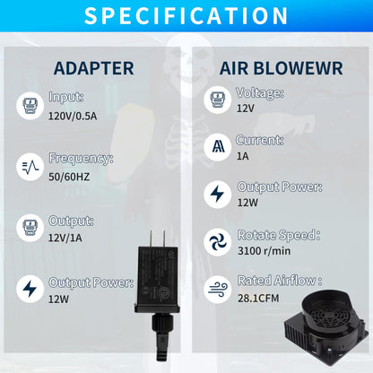 Inflatable Replacement Fan Blower, Mini Air Blower with 4 LED Light,3100(r/min) Waterproof Fan Blower Motor for 3-9FT Halloween Christmas Easter Yard Inflatable Decorations