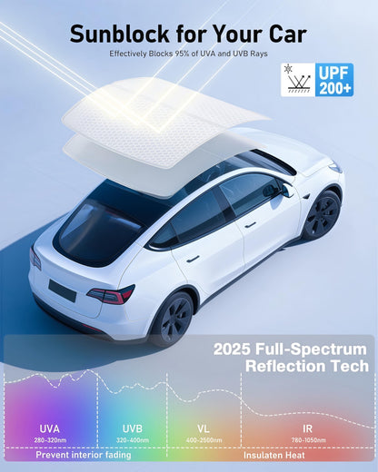 2025 Upgraded Tesla Model 3 Highland Sunshade Roof, UPF200+ Roof Sunshade with Storage Bag, No-Sag&No-Gaps Heat Insulation Foldable Top Windows Sun Shade, Tesla Accessories for Highland 2024-2025,Gray