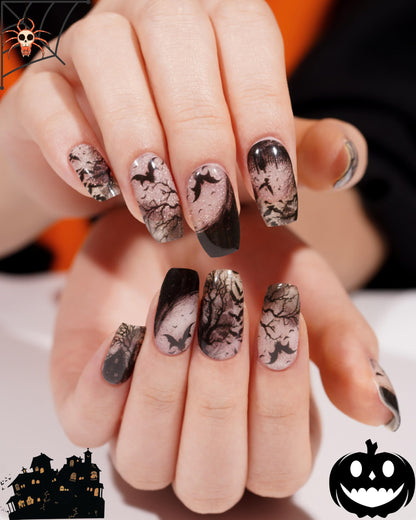 LabTabBa 20pcs Halloween Semi Cured Gel Nail Strips - Salon Quality DIY Wraps,UV Needed