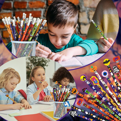 Ireer 60 Pcs Scented Pencils for Kids Animal Fruit Fun Smelly Pencils Bulk HB Graphite with 60 Pcs Cute Cartoon Toppers Gift for School Office Classroom Party Reward Supplies(Pumpkin)