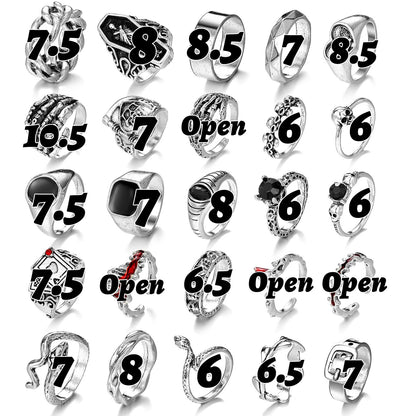 IFKM 25PCS Vintage Silver Knuckle Rings Set for Women, Stackable Joint Finger Statement Rings Bohemian Retro Hollow Carved Midi, Boho Halloween Skeleton Skull Snake Heart Chunky Stacking Pack (Halloween Skull)