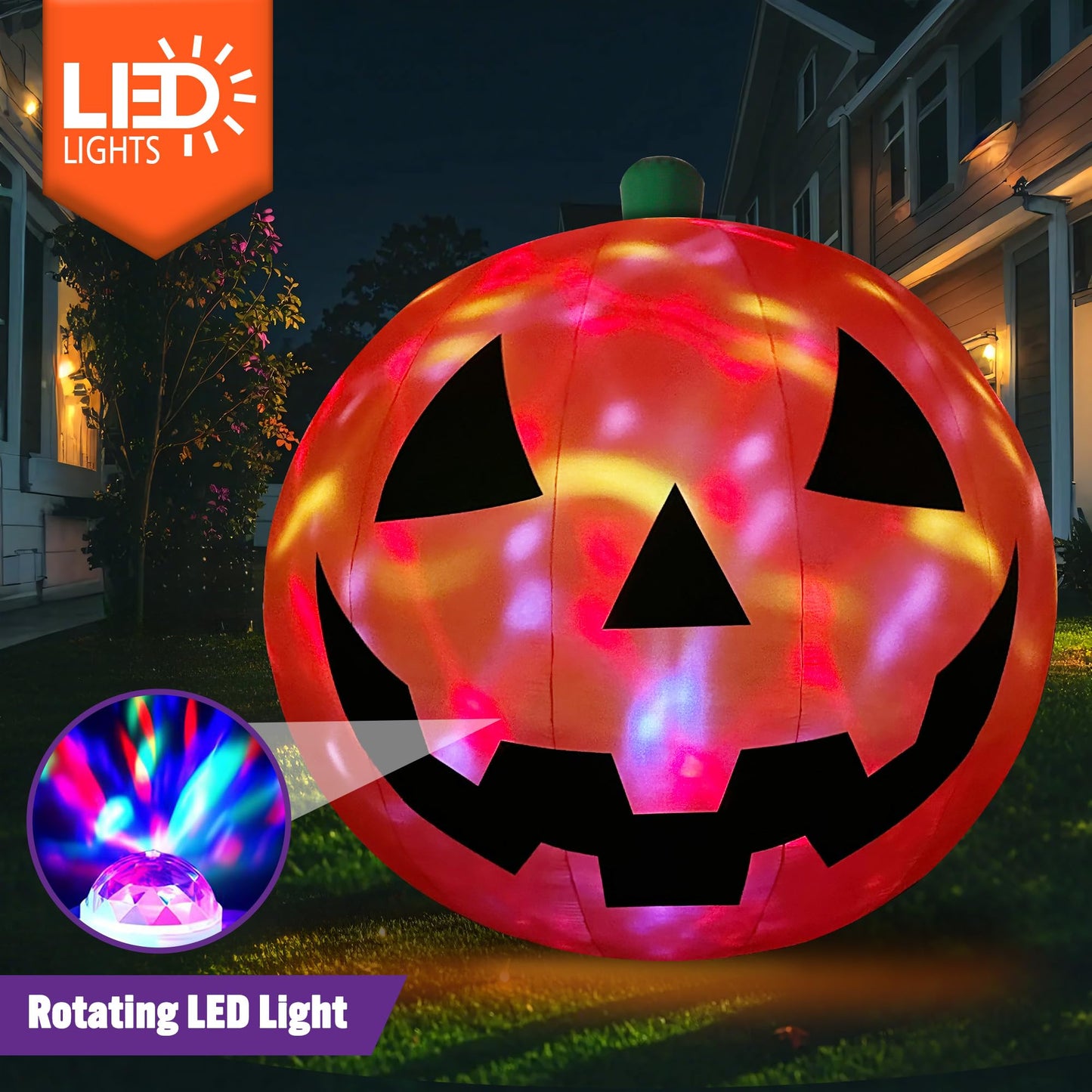 ZPISF 10 FT Halloween Inflatables Giant Pumpkin with Rotating LEDs Outdoor Decorations, Blow Up Pumpkin Halloween Yard Decorations for Front Lawn Garden Decor