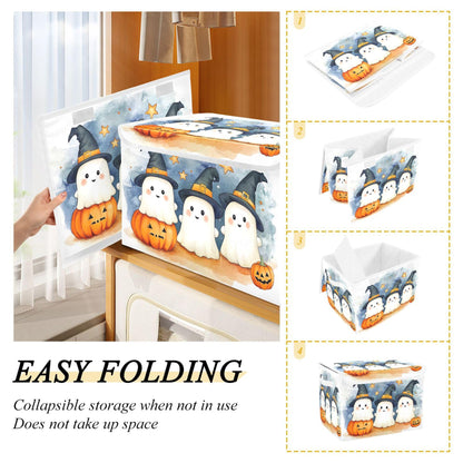 xigua Cute Cartoon Ghosts Storage Bins with Lids and Carrying Handle,Foldable Storage Boxes Organizer Containers Baskets Cube with Cover for Home Bedroom Closet Office