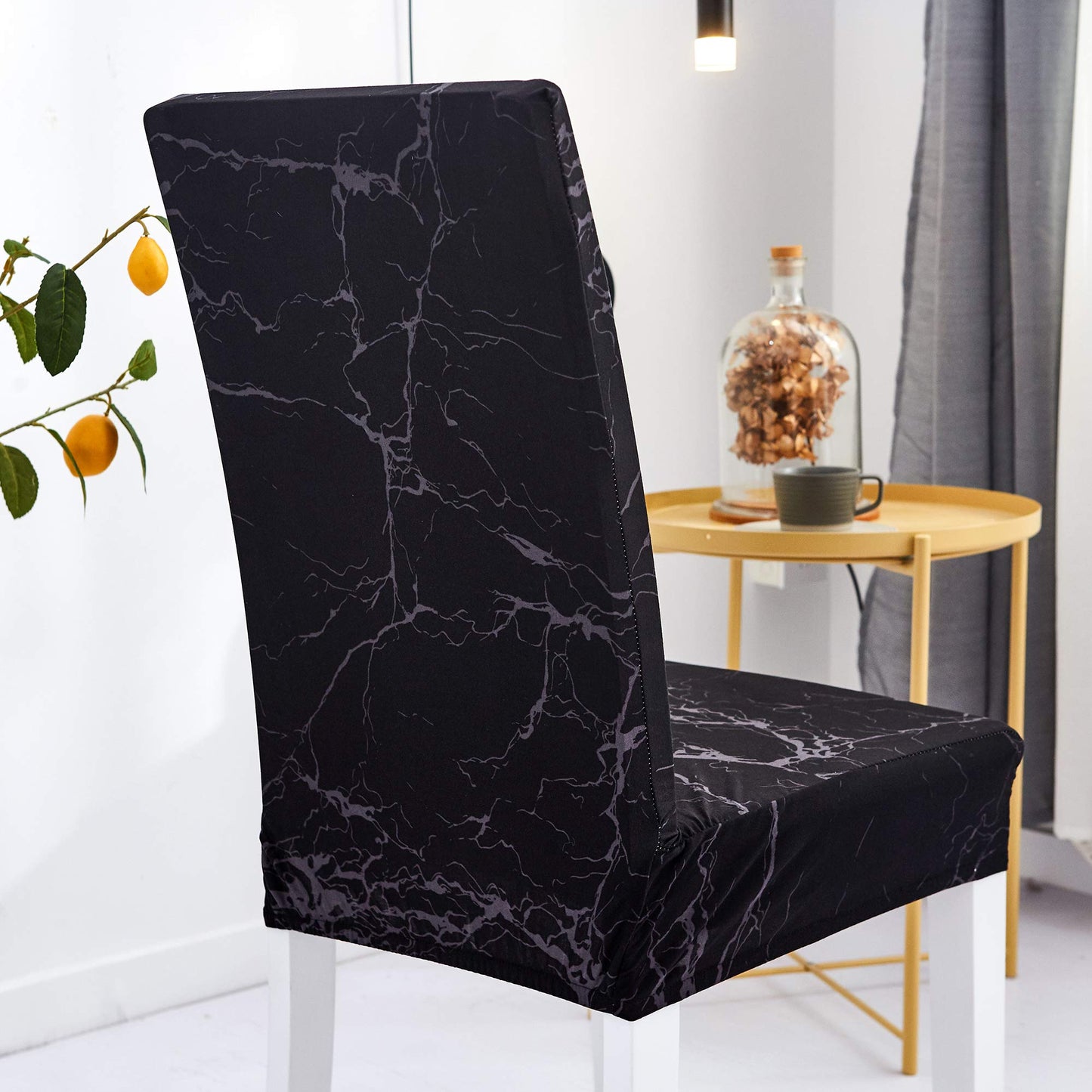 Yiaizhuo Chair Covers for Dining Room Set of 6 Pack Black Marble Slipcovers High Back Chairs Cover Stretch Spandex Slipcover for Wedding Party Restaurant