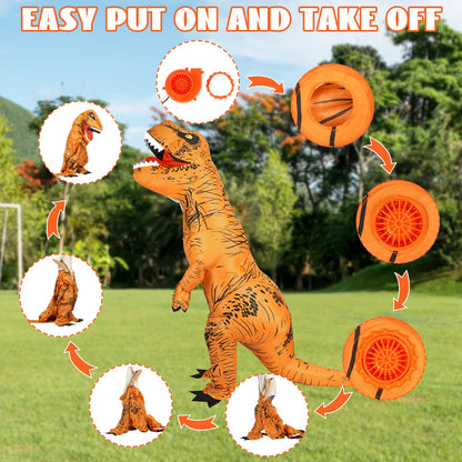YEAHBEER Inflatable Dinosaur Costume for Kids,T-Rex Dinosaur Costume Kid, Blow up T-Rex Funny Fancy Inflatable Costume for Halloween Dress & Party Cosplay (Brown