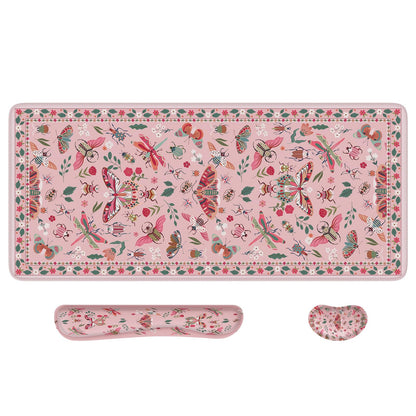 iCasso Large Mouse pad for Desk, Computer Desk Mat, 3Pcs XXL Keyboard and Mouse Pad + Keyboard Wrist Rest, Desk Matt for Desktop, Easy Typing Pain Relief Ultra Thick Mousepad Keyboard Mat(Pink)