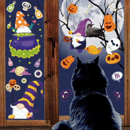 LOKIPA Halloween Gnome Window Clings Decals Decorations, 8 Sheets Window Stickers for Halloween Windows Glass Decorations