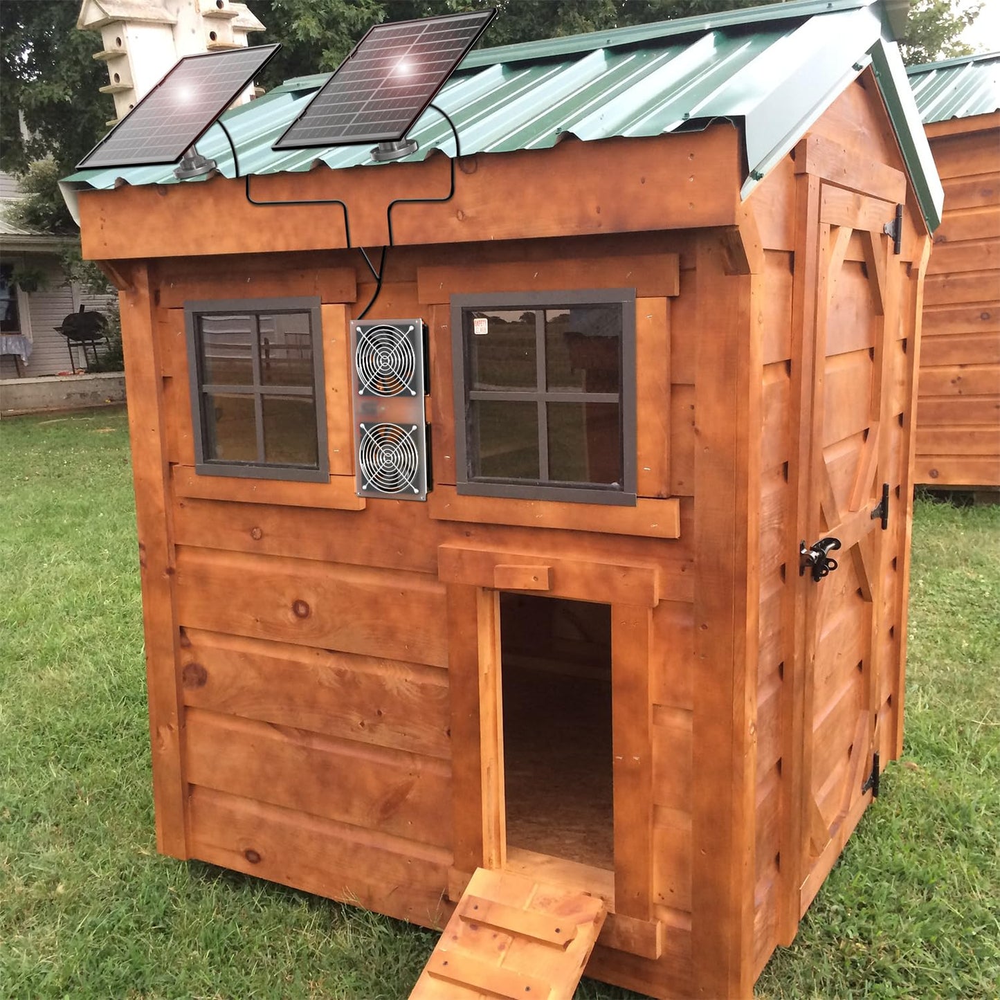 20W Solar Powered Fan Kit, IPX7 Weatherproof Dual Fan, Solar Exhaust Intake Cooling Ventilation for Chicken Coop,Greenhouse,Shed,Pet House,Outside with 11Ft/3.5m On/Off Switch Cable