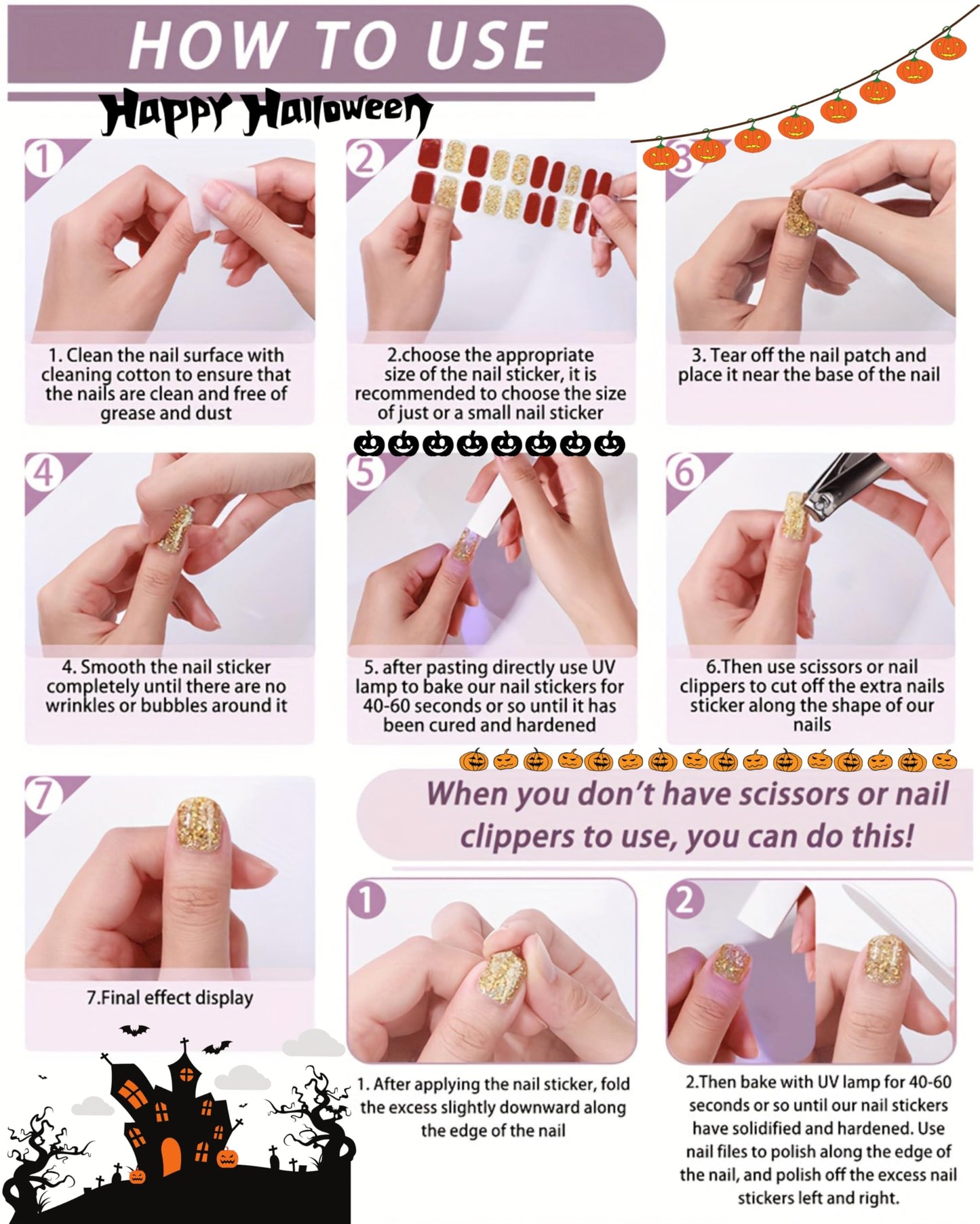 LabTabBa 20pcs Halloween Semi Cured Gel Nail Strips - Salon Quality DIY Wraps,UV Needed